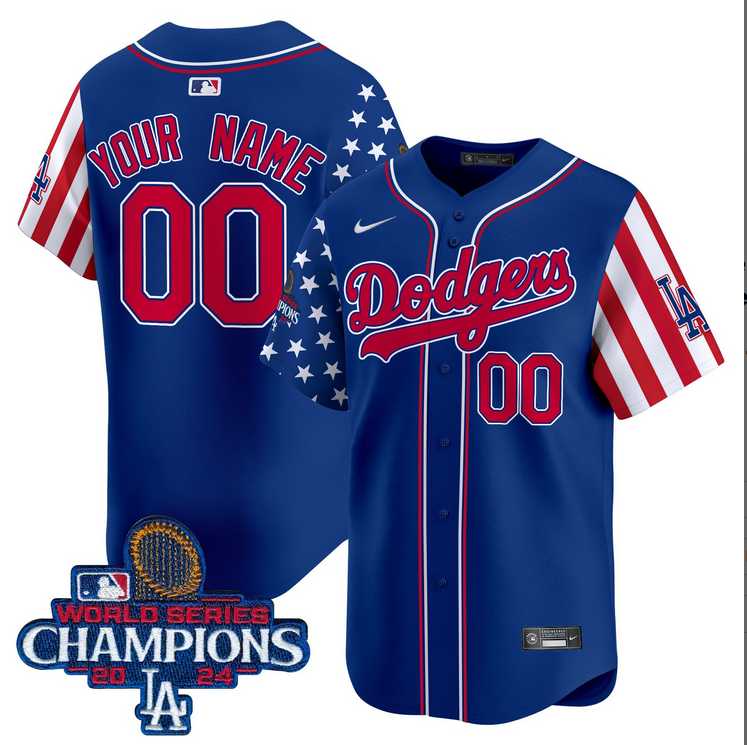 Men MLB Los Angeles Dodgers Custom American Style blue 2024 World Series Champions Limited Jersey